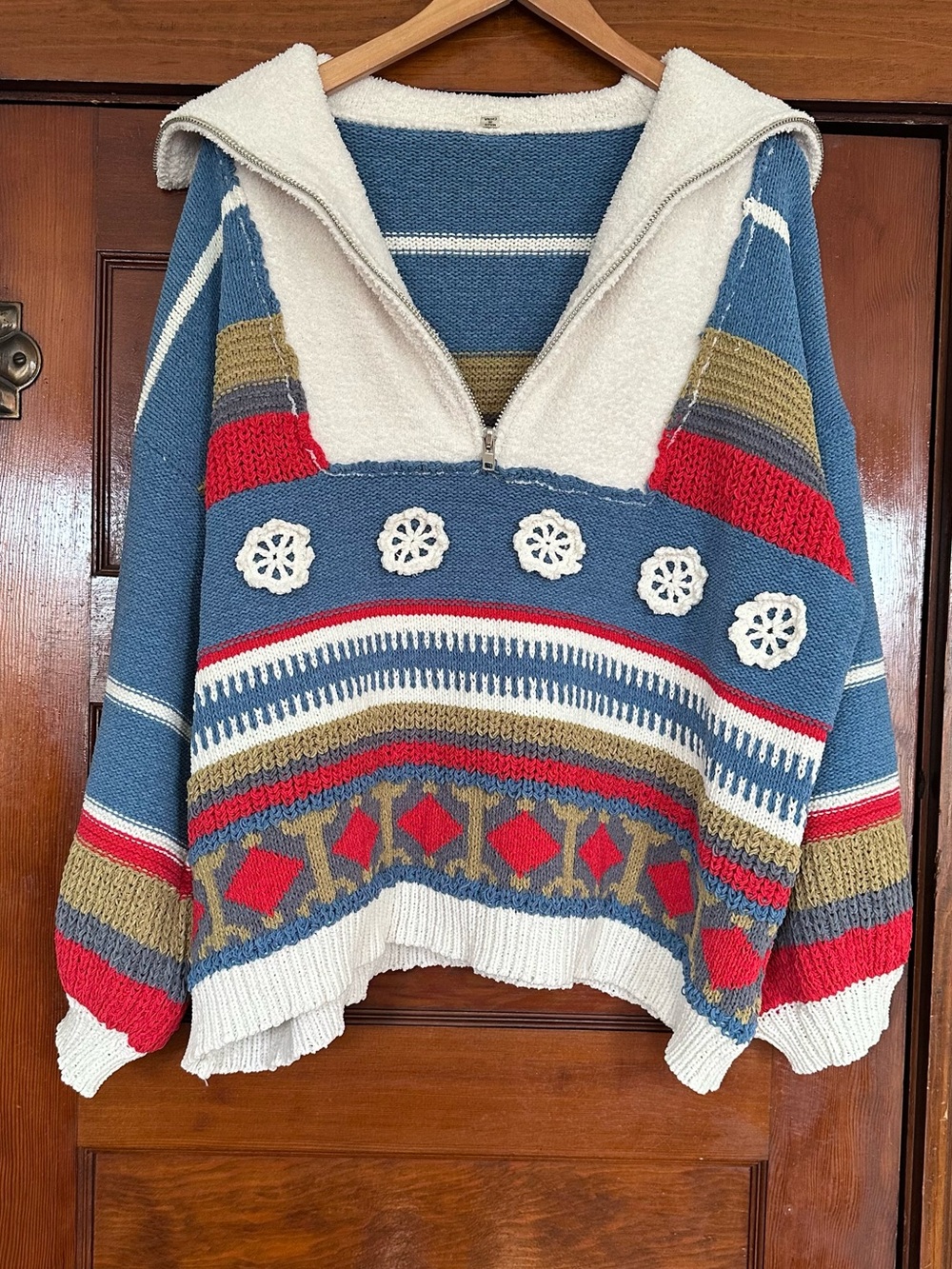 POL Opal Patterned Chenille Fleece Quarter Zip Pullover Sweater Size Medium - Picture 2 of 12